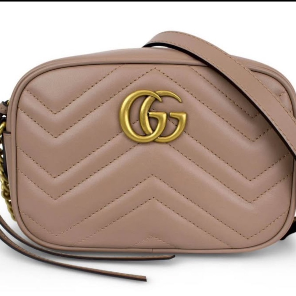 Gucci Beige Pink Chevron Leather GG Mini Crossbody Bag